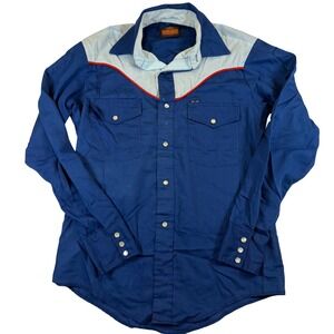 Stir-Ups Western Pearl Snap Vintage Size S Men's 14.5 Blue Long Sleeve Cowboy
